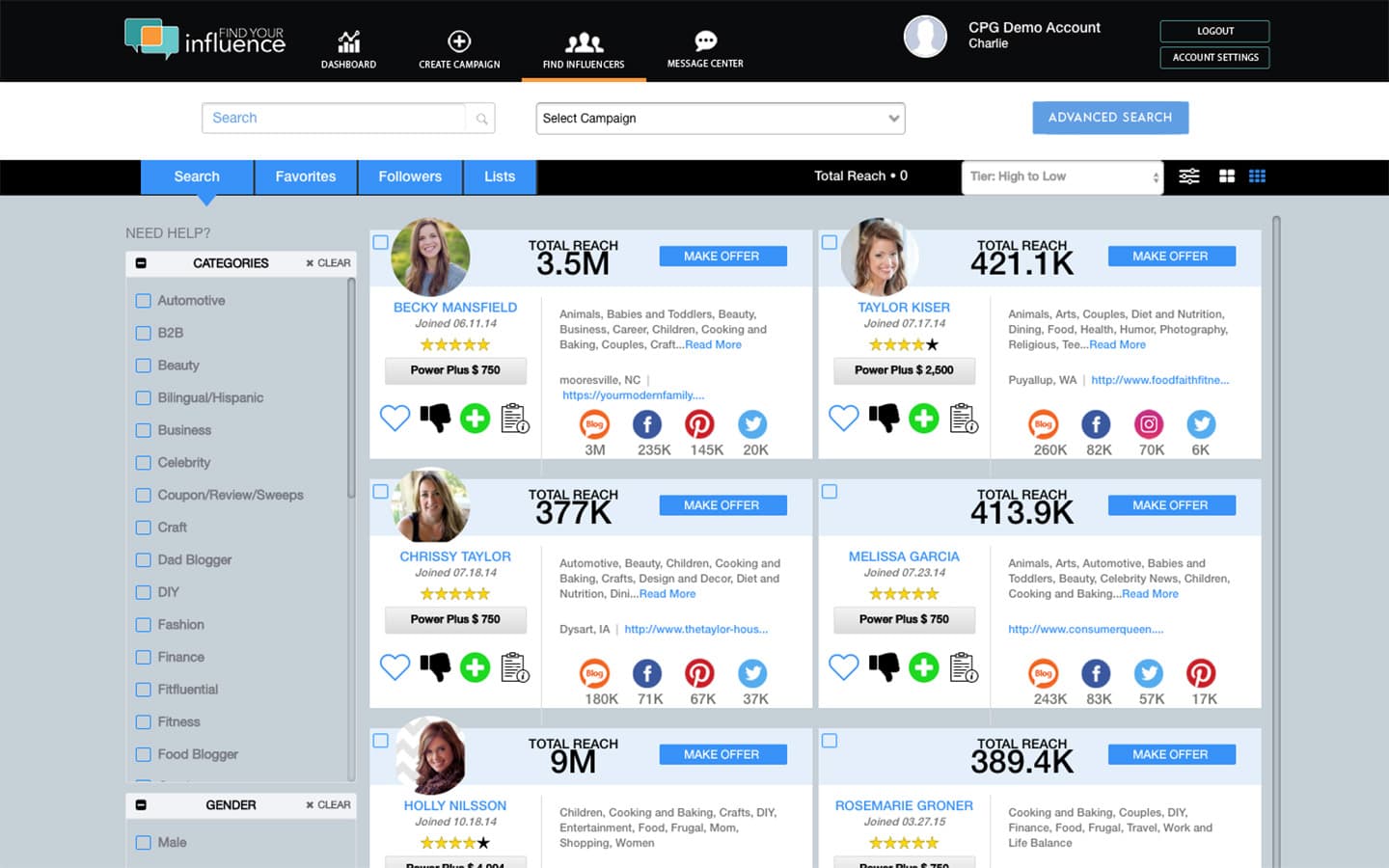 Legacy FYI platform showing fragmented brand and influencer experiences